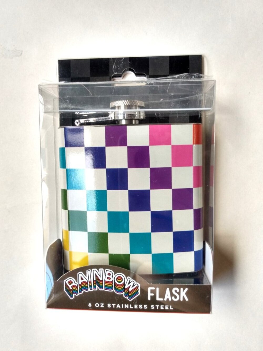 Checkered Rainbow Pride Pocket Flask 6 oz. Stainless Steel True Zoo NIP New